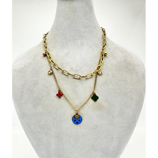 Gold İkili Renkli Taş Detaylı Kolye Gold İkili Renkli Taş Detaylı Kolye